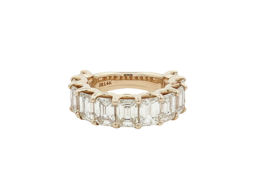 One of a kind Yellow Gold Semi Eternity Ring with Emerald Cut Diamonds