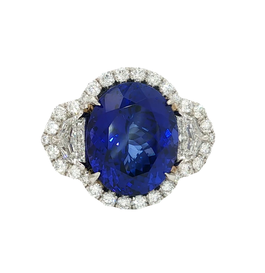 Platinum Cocktail Ring with a deep blue Tanzanite oval
