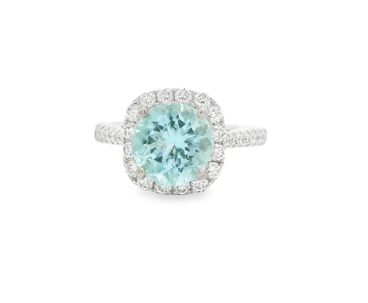 18kt White Gold Cocktail Ring with diamond & Aquamarine
