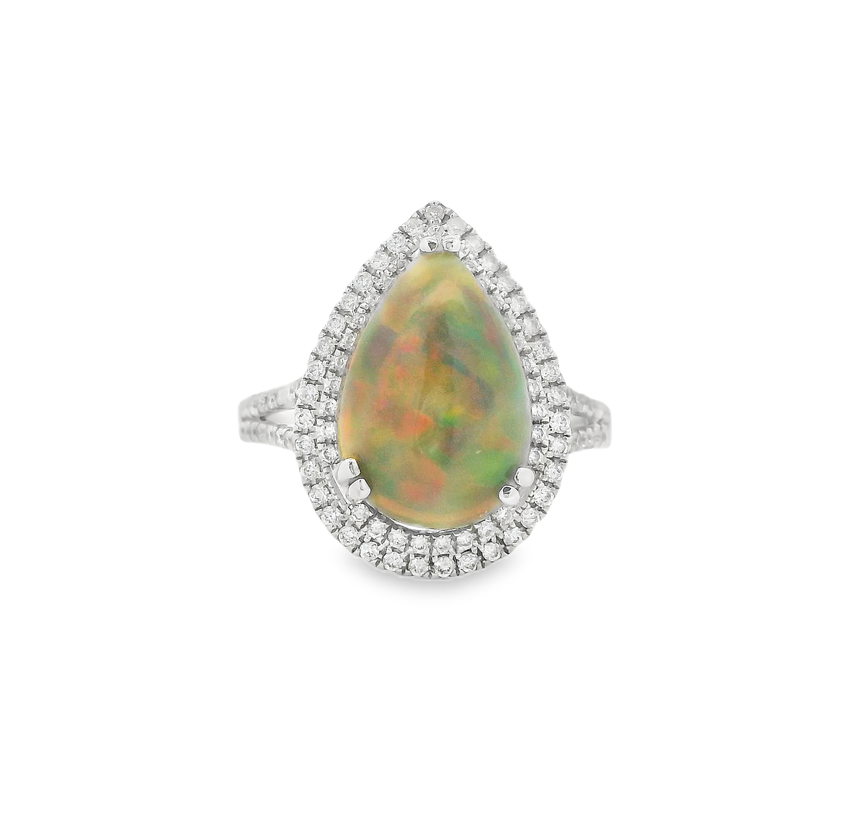 18kt White Gold Ring with Pear-Shaped Ethiopian Opal