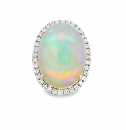 14kt white Gold Cocktail Ring with Cabochon Ethiopian Opal