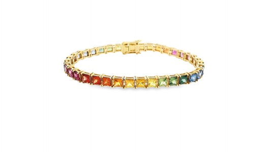 18 kt Gold Tennis Bracelet with Multi-Colored Square Cut Sapphires