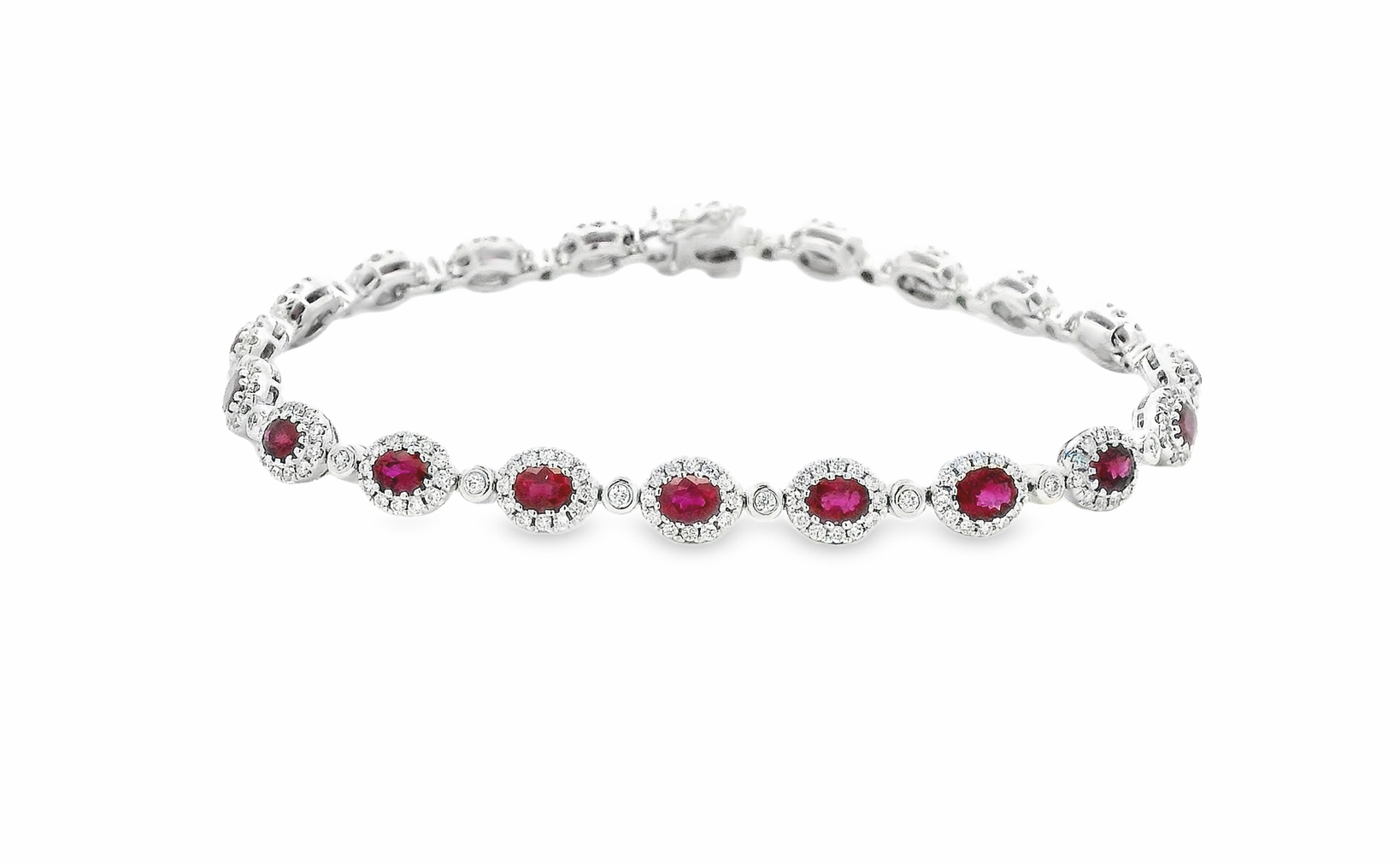 18kt White Gold Tennis Bracelet with Oval Cut Rubies