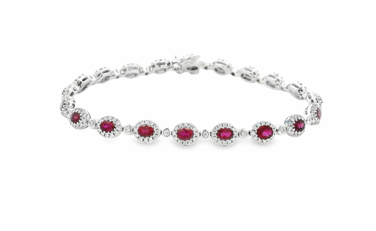 18kt White Gold Tennis Bracelet with Oval Cut Rubies