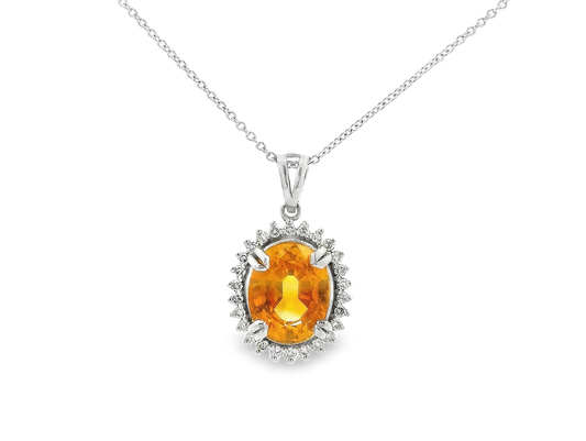 14kt White Gold Necklace with Oval Citrine