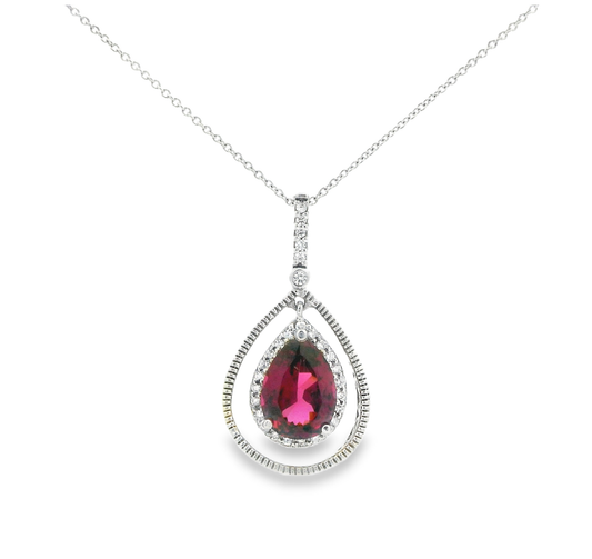 14kt White Gold Necklace with Pear-Shaped Tourmaline and diamond pendant