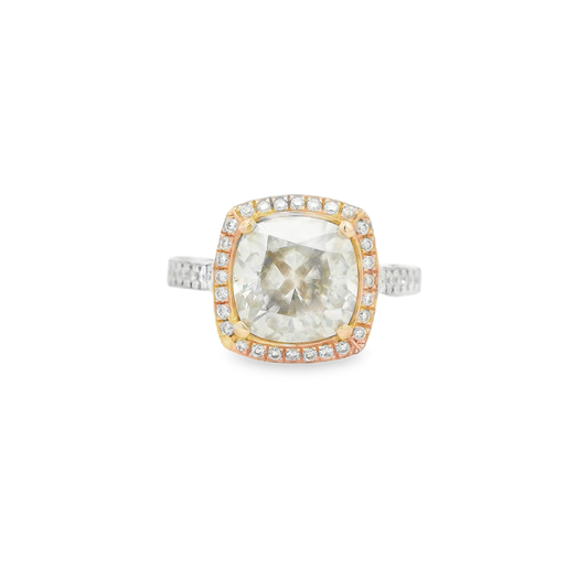 14kt Tri-color Engagement Ring with Cushion-Cut Diamond