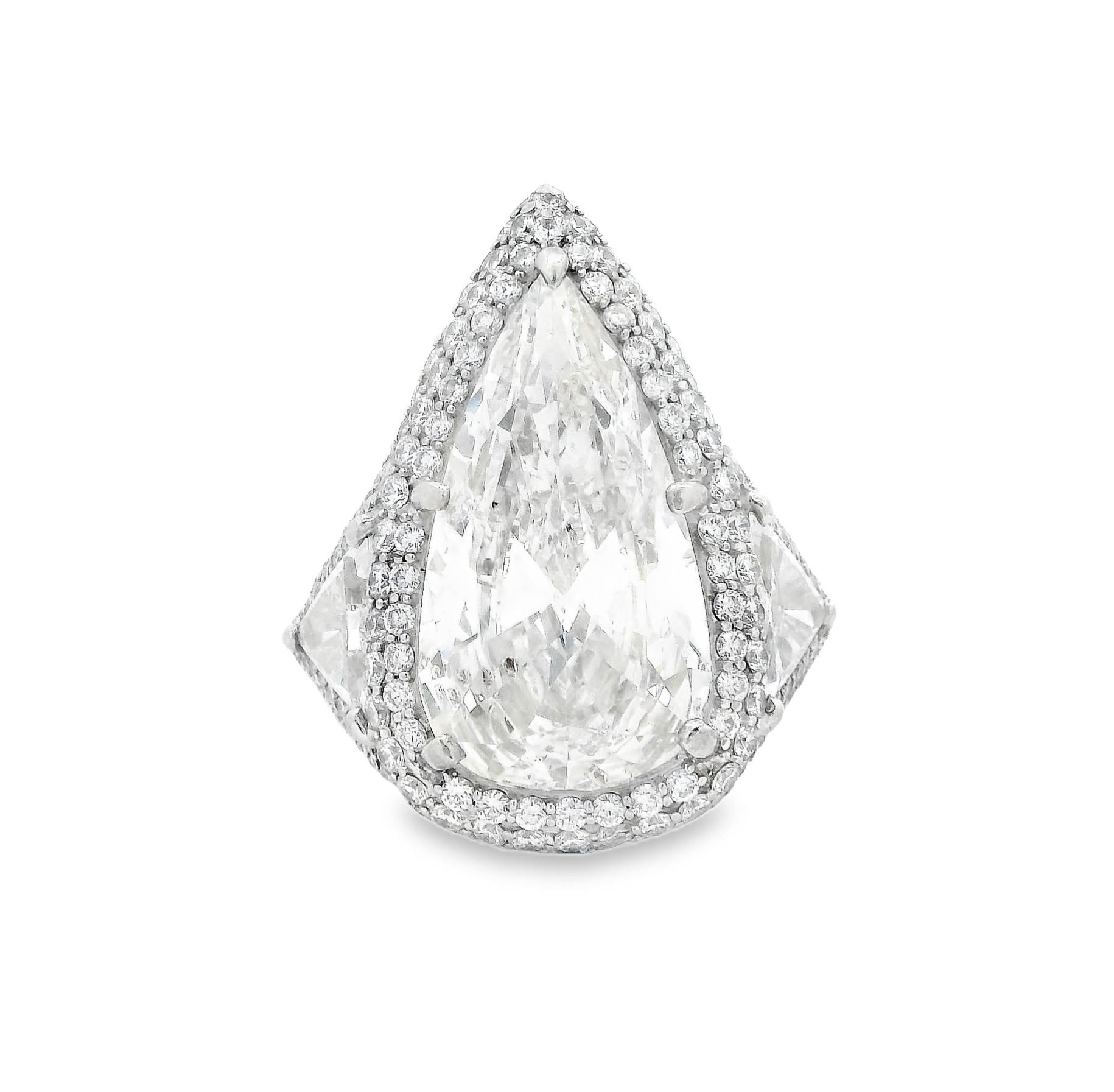 A custom made Platinum Cocktail Ring with Pear Cut diamond