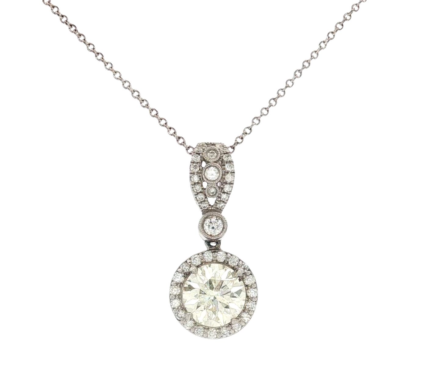 18kt White Gold Diamond Pendant Necklace with Round Brilliant Cut Diamond