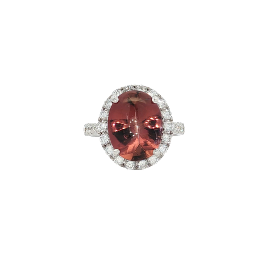 14kt white gold pink tourmaline & diamond halo ring