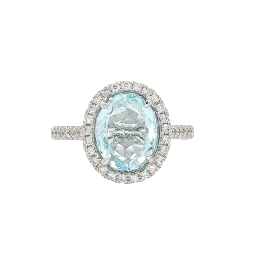 Oval Aquamarine Cocktail Ring in 18kt White Gold