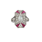 18kt White Gold Ring with Marquise Diamond and Step-Cut Ruby Accents