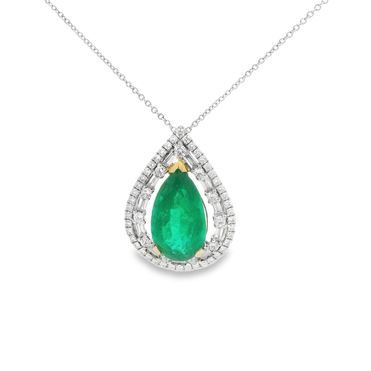 18kt White Gold Necklace with Pear-Shaped Emerald Charm
