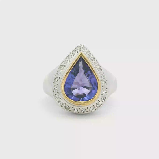 video of 18kt-two-tone-cocktail-ring-with-pear-tanzanite