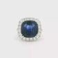 Royal Blue Cushion-Cut Sapphire Cocktail Ring in platinum.